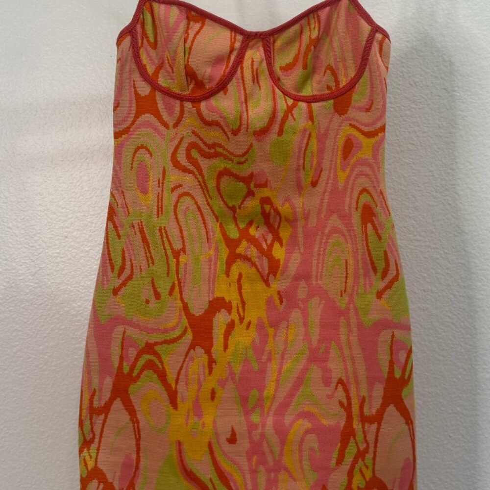 Zara mini dress orange green ligh pink
